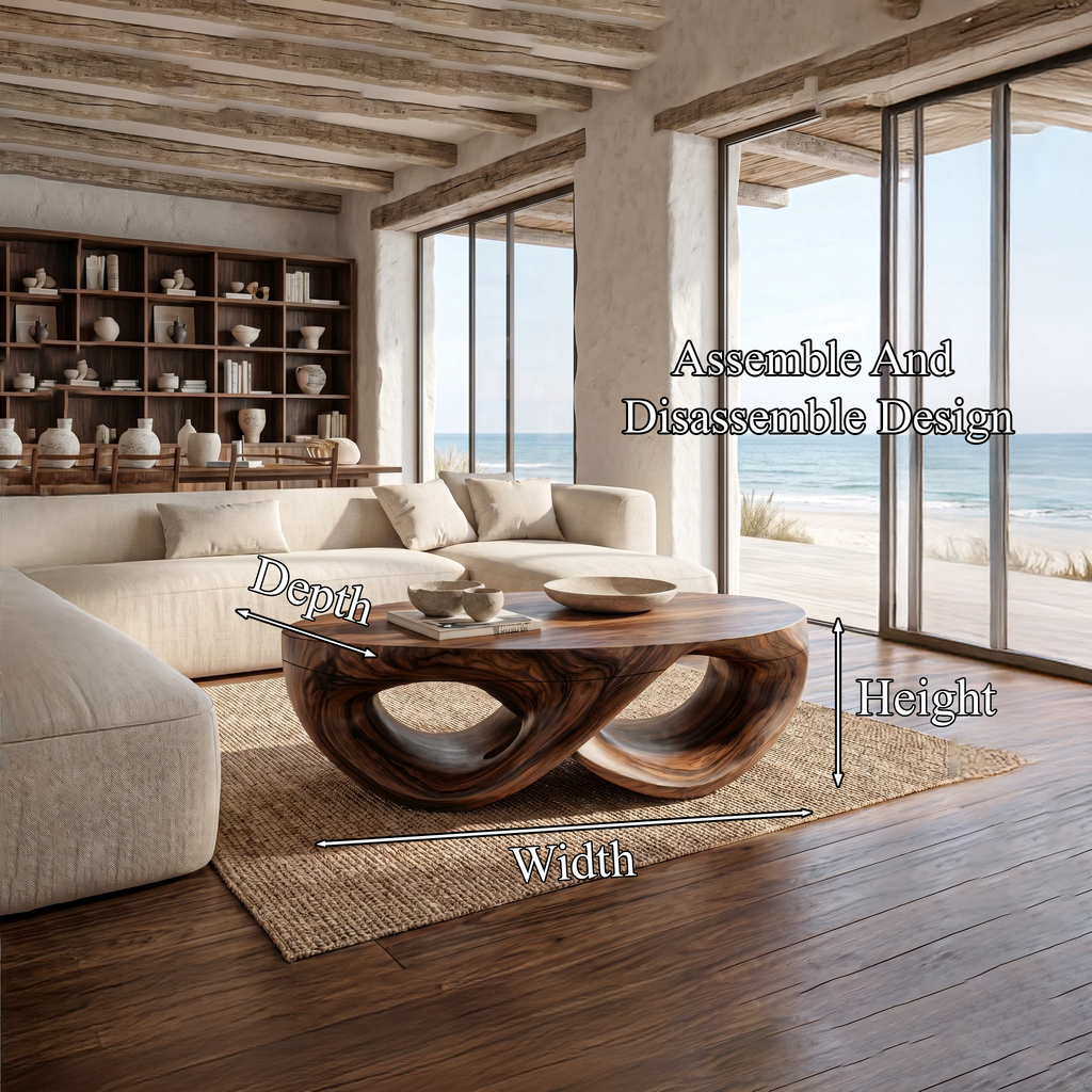 Organic Sculptural Coffee Table With Flowing Solid Wood Silhouette For Living Room - view 8 of 8