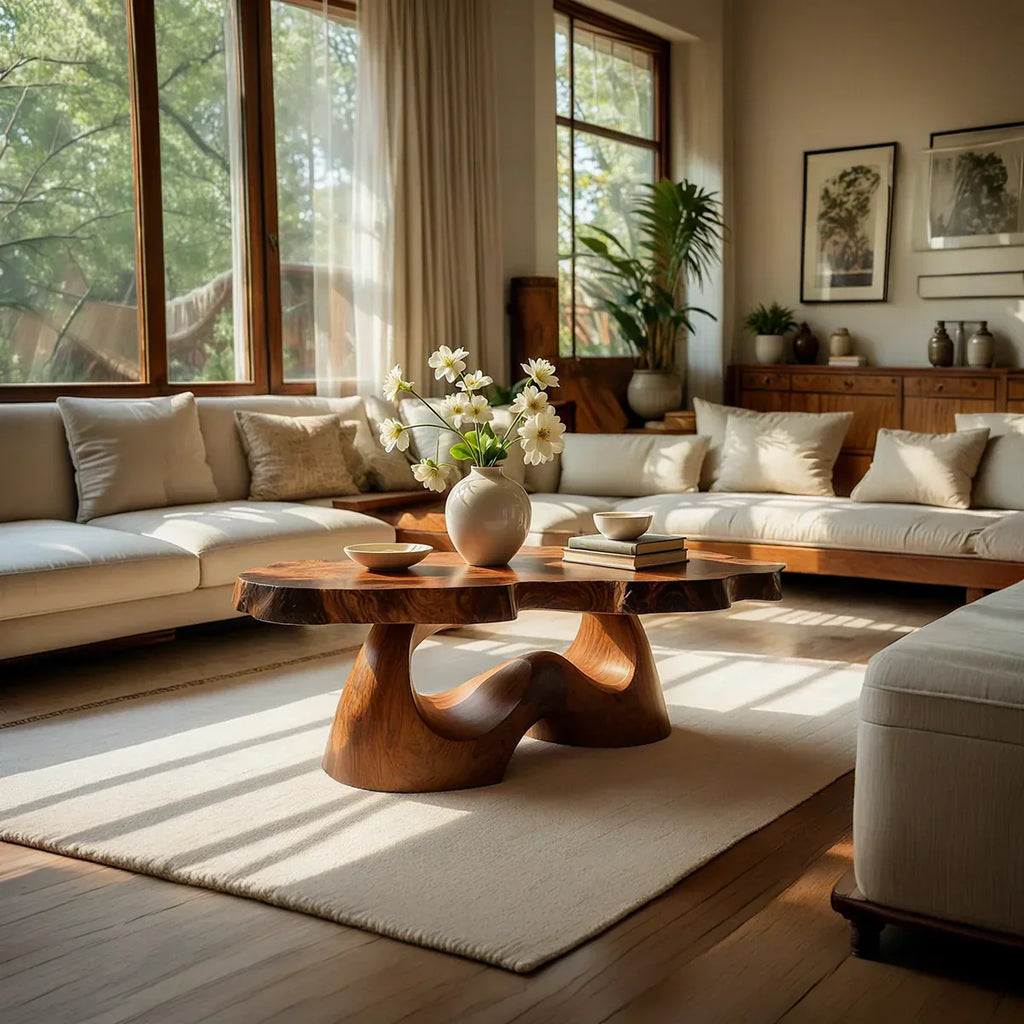 Organic Live Edge Natural Wood Coffee Table with Flowing Sculptural Base - view 3 of 7