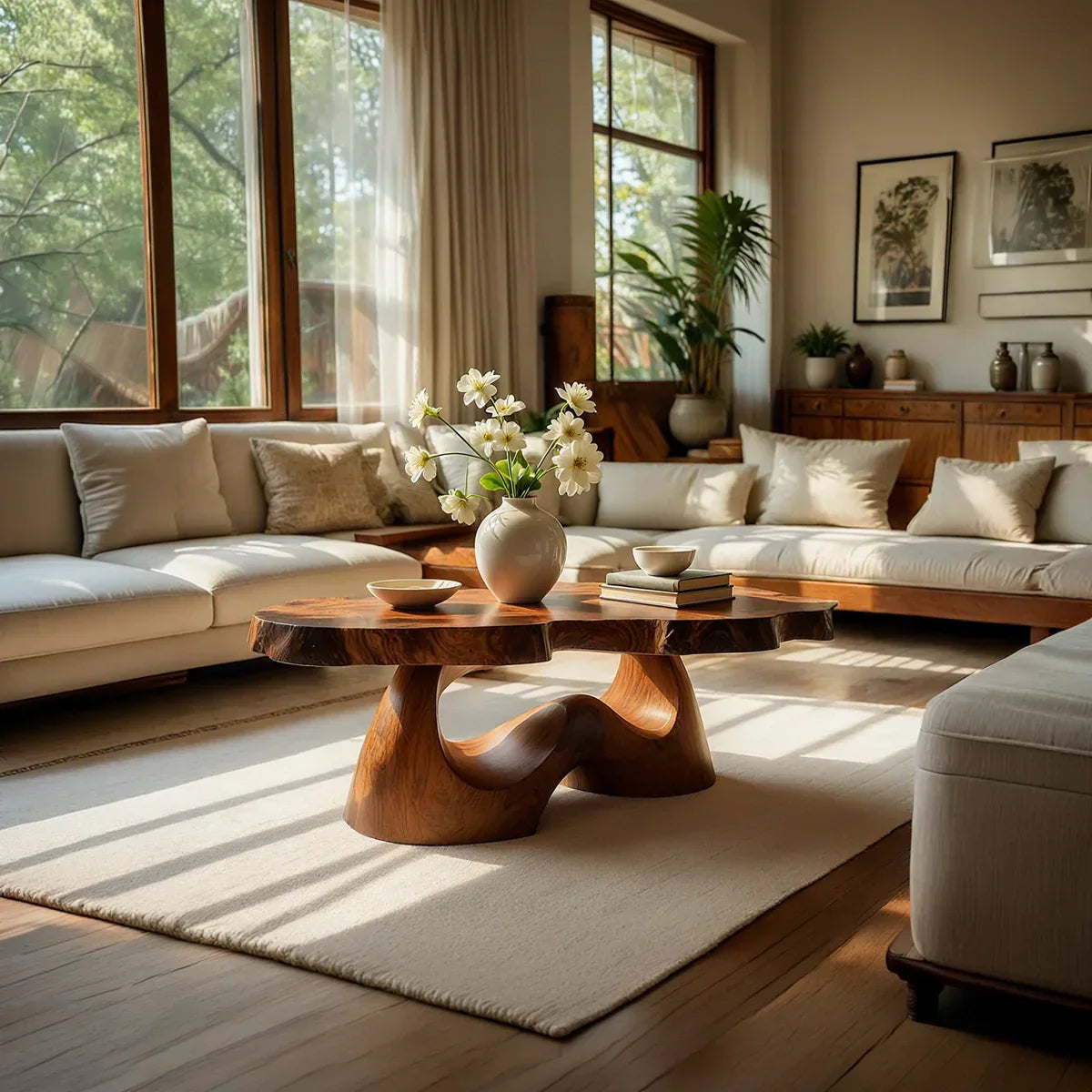 Organic Live Edge Natural Wood Coffee Table with Flowing Sculptural Base - view 3 of 7