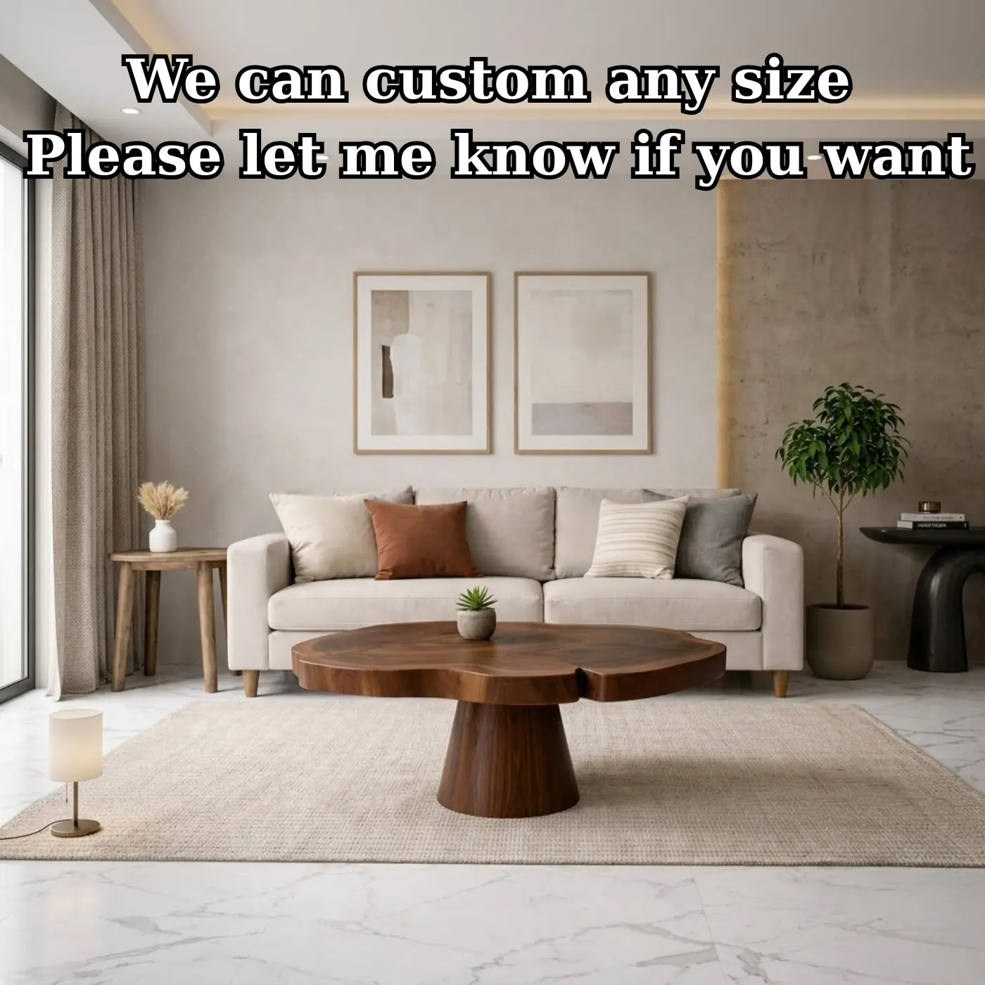 Solid Wood Coffee Table with Organic Edge Top Modern Sculptural Living Room Table - view 7 of 9