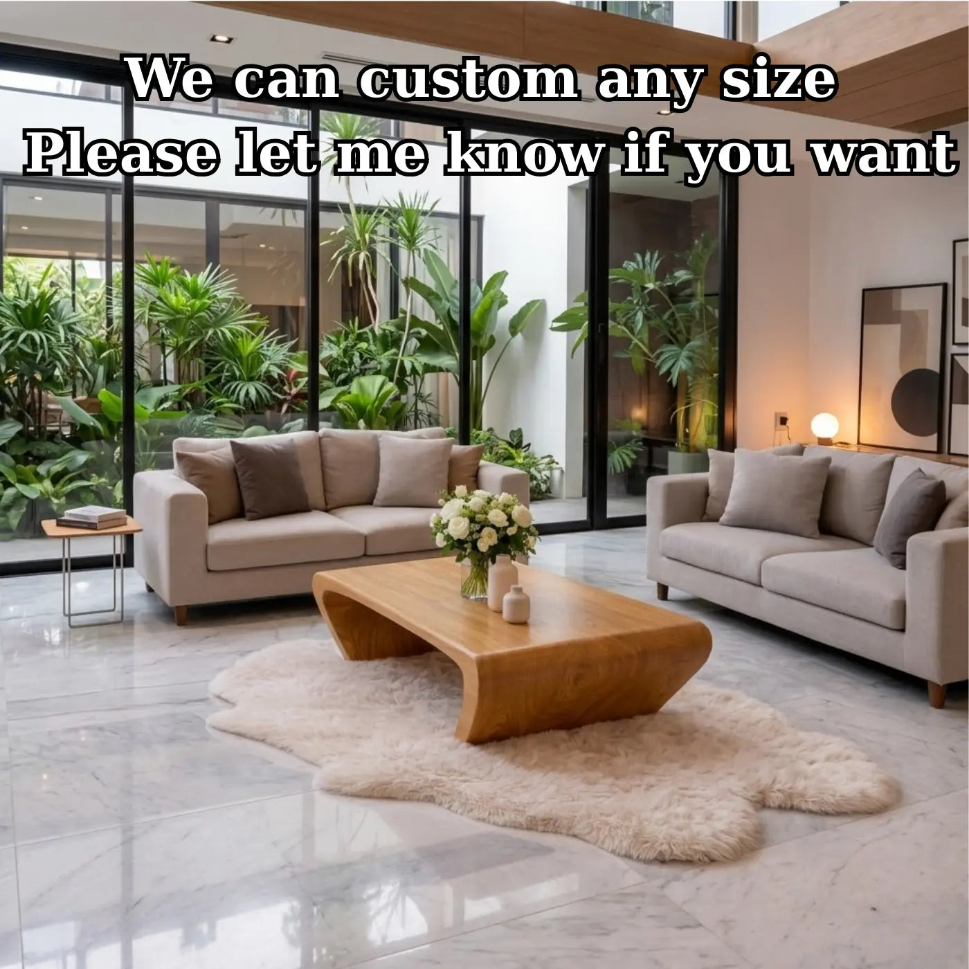 Modern Solid Wood Coffee Table with Sculptural Curved Base Minimalist Living Room Table - view 7 of 9