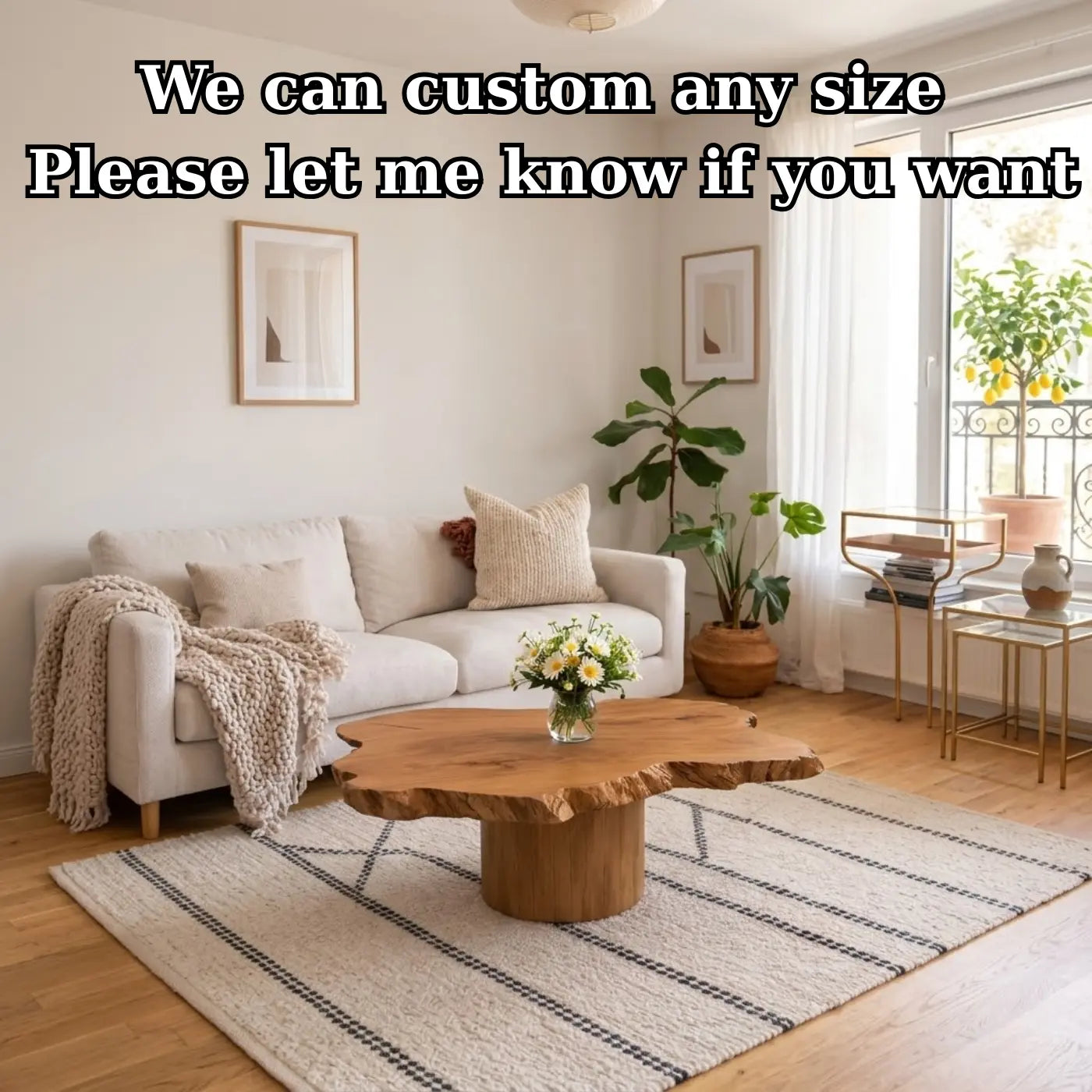 Live Edge Solid Wood Coffee Table for Living Room with Pedestal Base - view 7 of 9