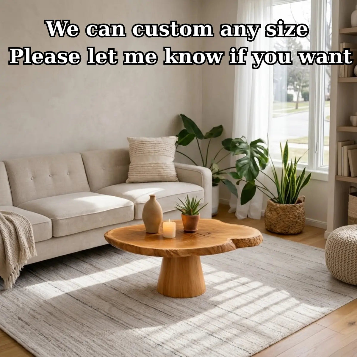 Live Edge Solid Wood Coffee Table for Living Room with Pedestal Base - view 7 of 9