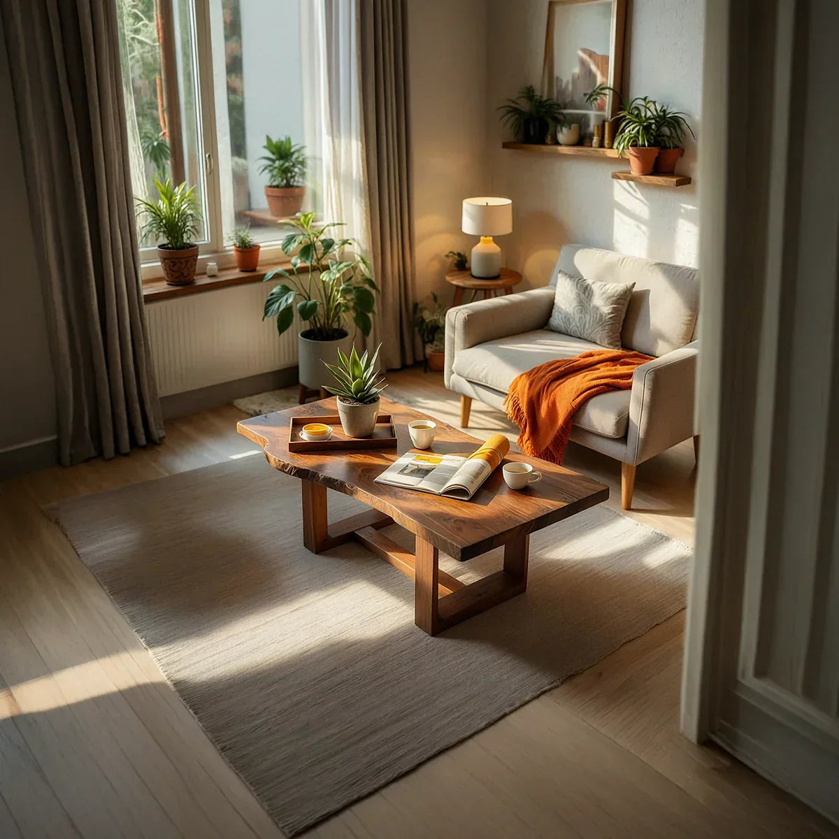 Live Edge Natural Wood Coffee Table with Sculptural Base - view 5 of 7