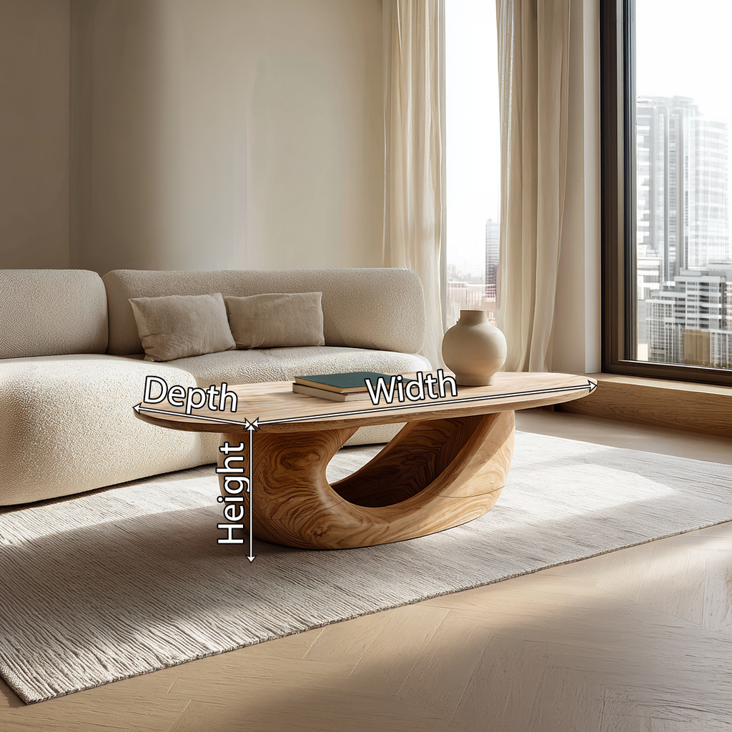 Sculptural Oval Coffee Table with Curved Base in Natural Wood - view 7 of 7