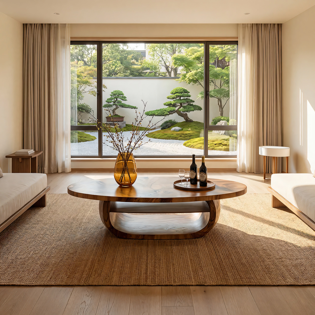 Organic Oval Coffee Table with Sculpted Loop Base and Shelf - view 6 of 7