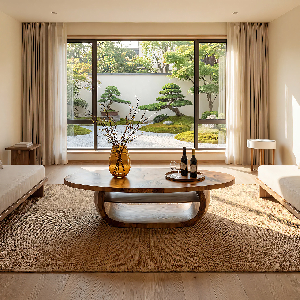 Organic Oval Coffee Table with Sculpted Loop Base and Shelf - view 6 of 7