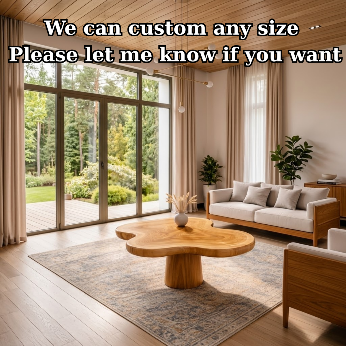Organic Shape Solid Wood Coffee Table with Sculpted Pedestal Base - view 7 of 9