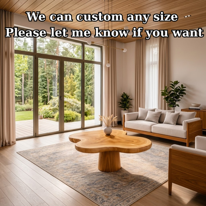 Organic Shape Solid Wood Coffee Table with Sculpted Pedestal Base - view 7 of 9