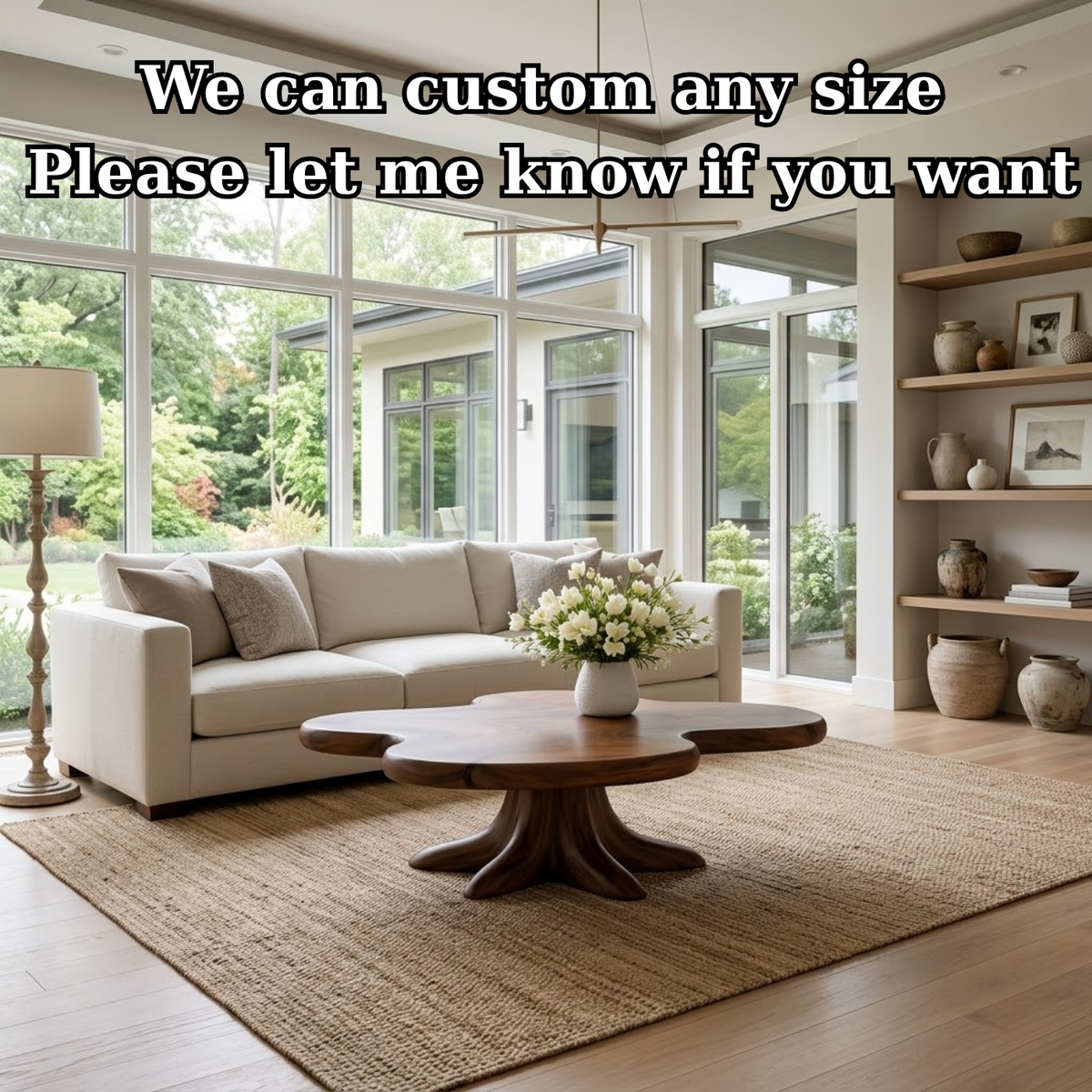 Solid Wood Coffee Table with Sculpted Flower Silhouette and Root Base - view 7 of 9
