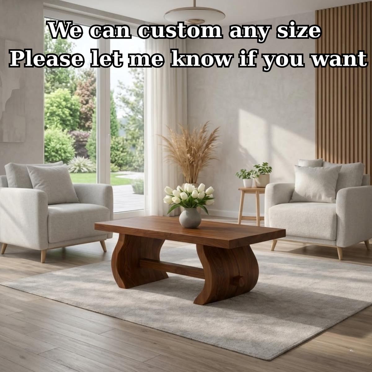 Solid Wood Coffee Table for Modern Home with Sculpted Curved Legs - view 7 of 9