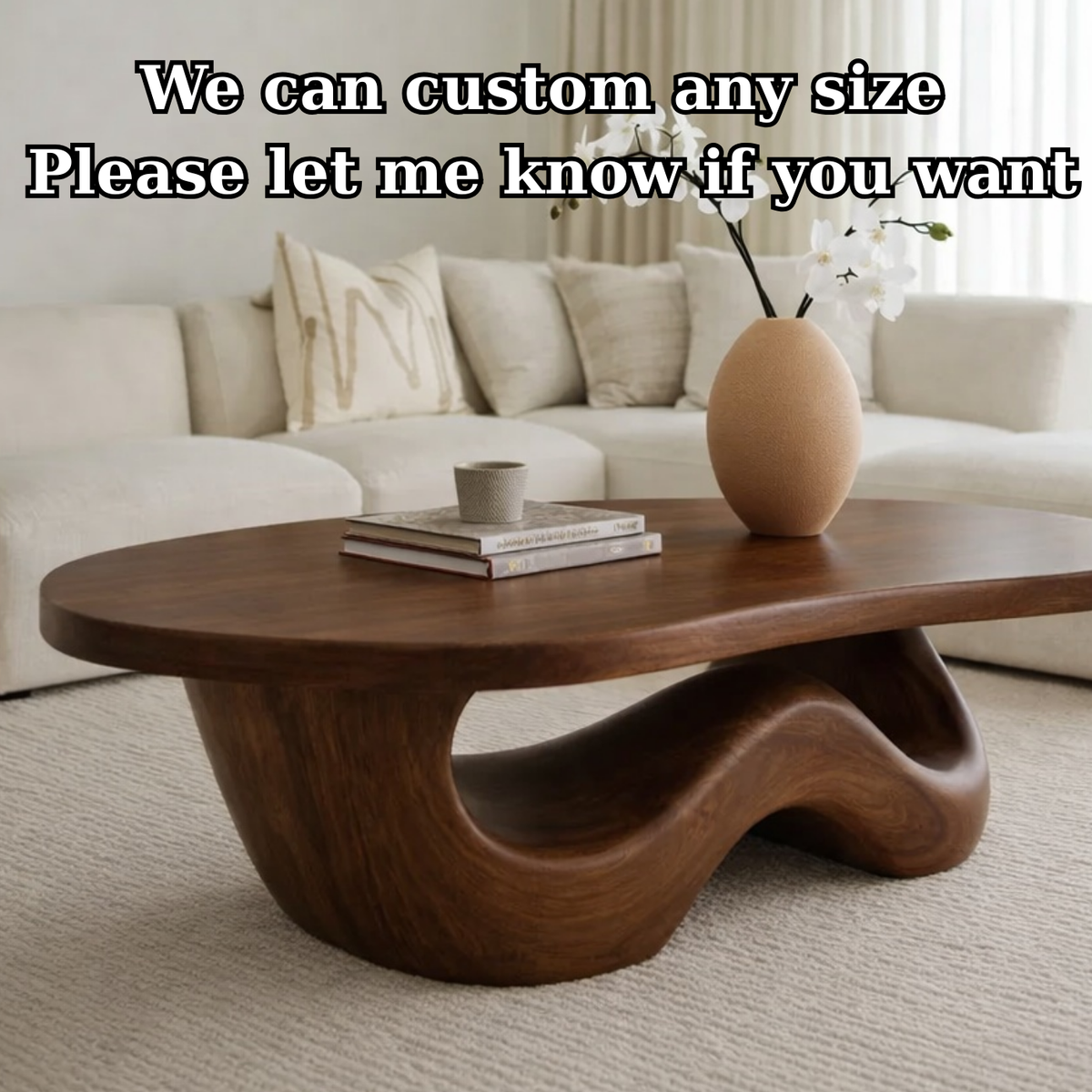 Solid Wood Coffee Table with Sculpted Organic Wave Base - view 7 of 9