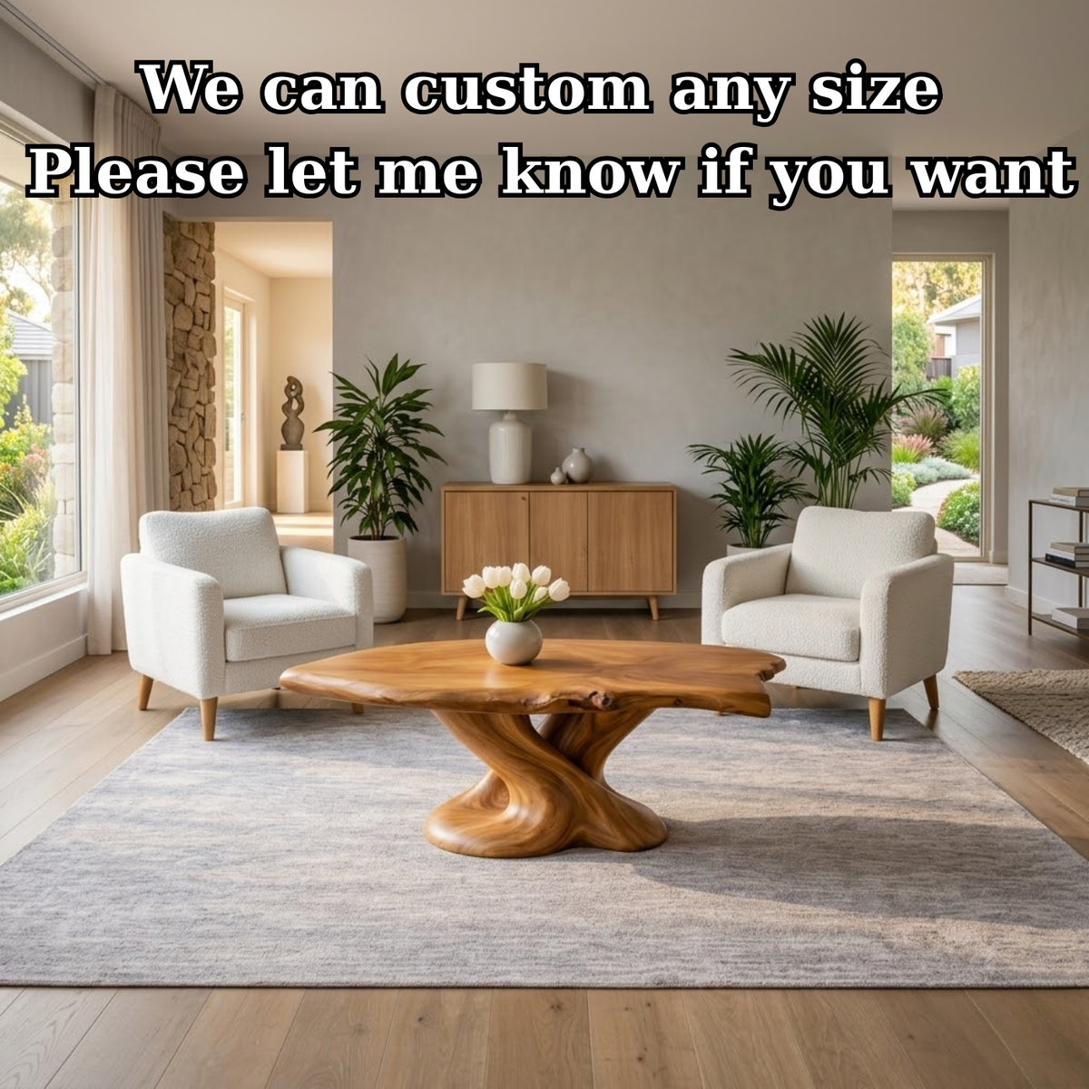 Solid Wood Live Edge Coffee Table with Sculptural Twisted Base - view 7 of 9