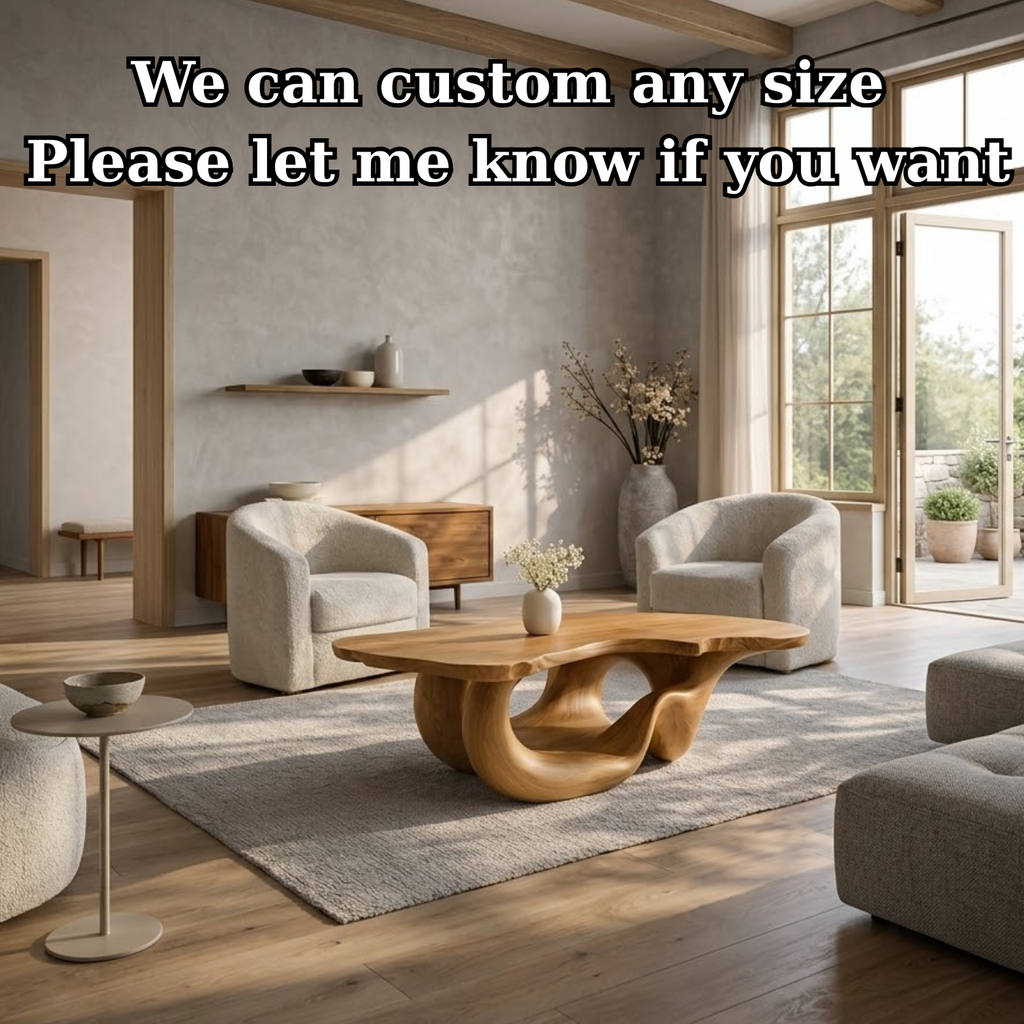Solid Wood Live Edge Coffee Table for Modern Living Space with Sculptural Base - view 7 of 9