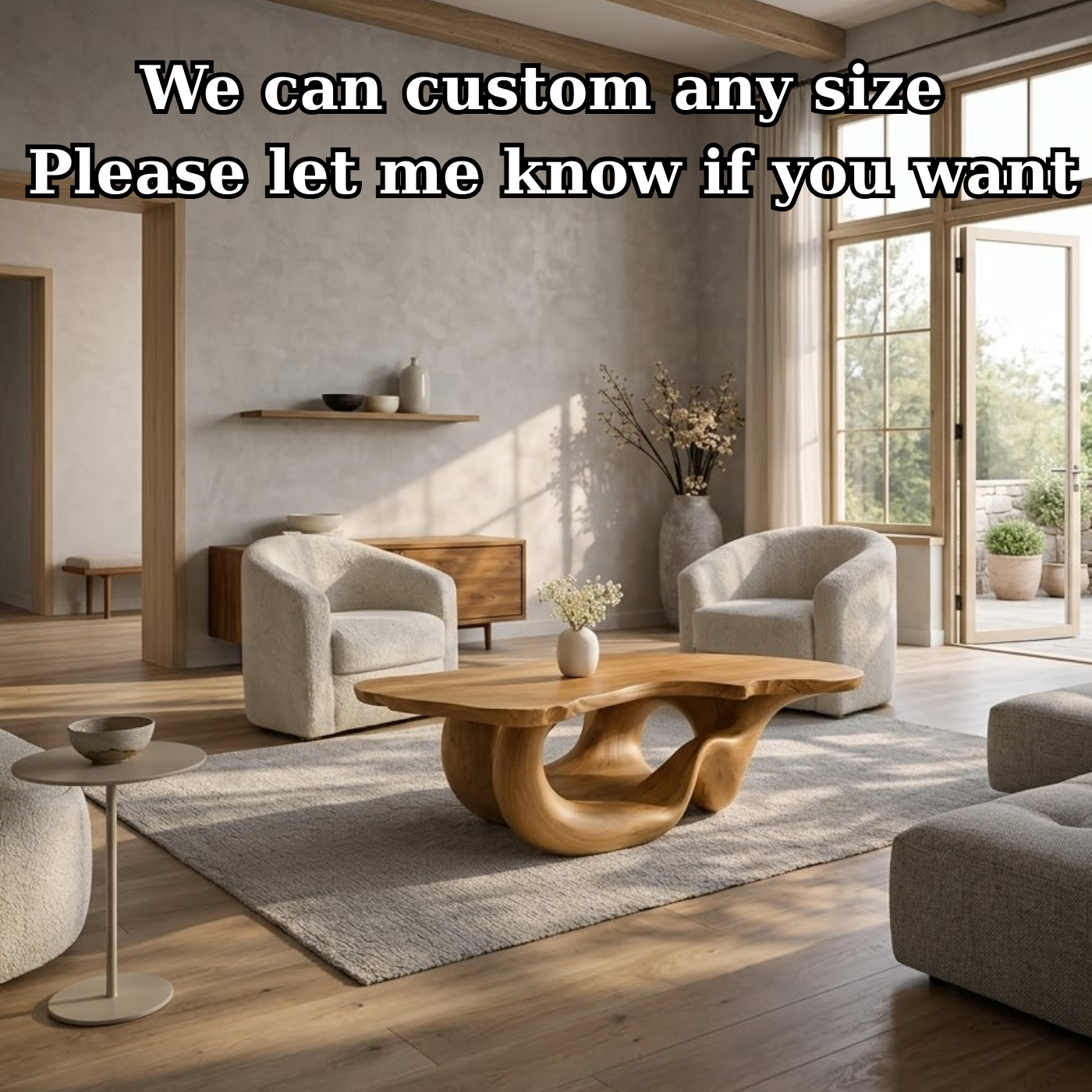 Solid Wood Live Edge Coffee Table for Modern Living Space with Sculptural Base - view 7 of 9
