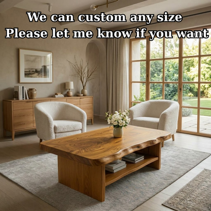 Solid Wood Coffee Table for Living Room with Live Edge Top and Storage Shelf - view 7 of 9