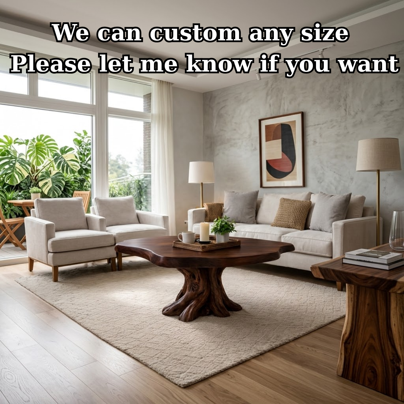 Solid Wood Round Coffee Table for Rustic Living Room with Tree Root Base - view 7 of 9