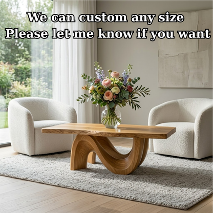 Solid Wood Coffee Table for Modern Living Room with Sculptural Curved Base - view 7 of 9