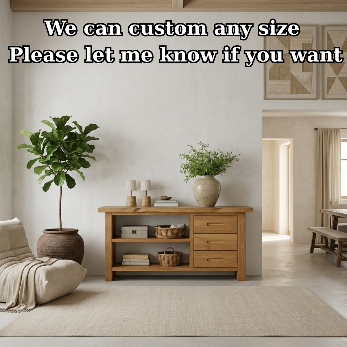 Solid Wood Console Table for Living Room with Open Shelves and Drawers - view 7 of 9