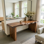 Solid Wood Console Table with Live Edge Top and Simple Block Base - view 7 of 9