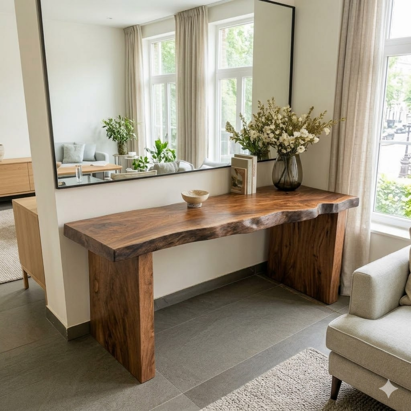 Solid Wood Console Table with Live Edge Top and Simple Block Base - view 7 of 9