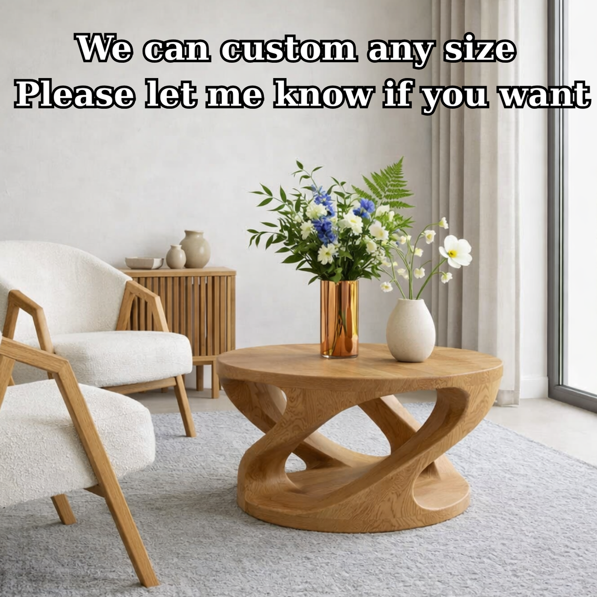 Solid Wood Coffee Table with Sculptural Curved Base - view 7 of 9