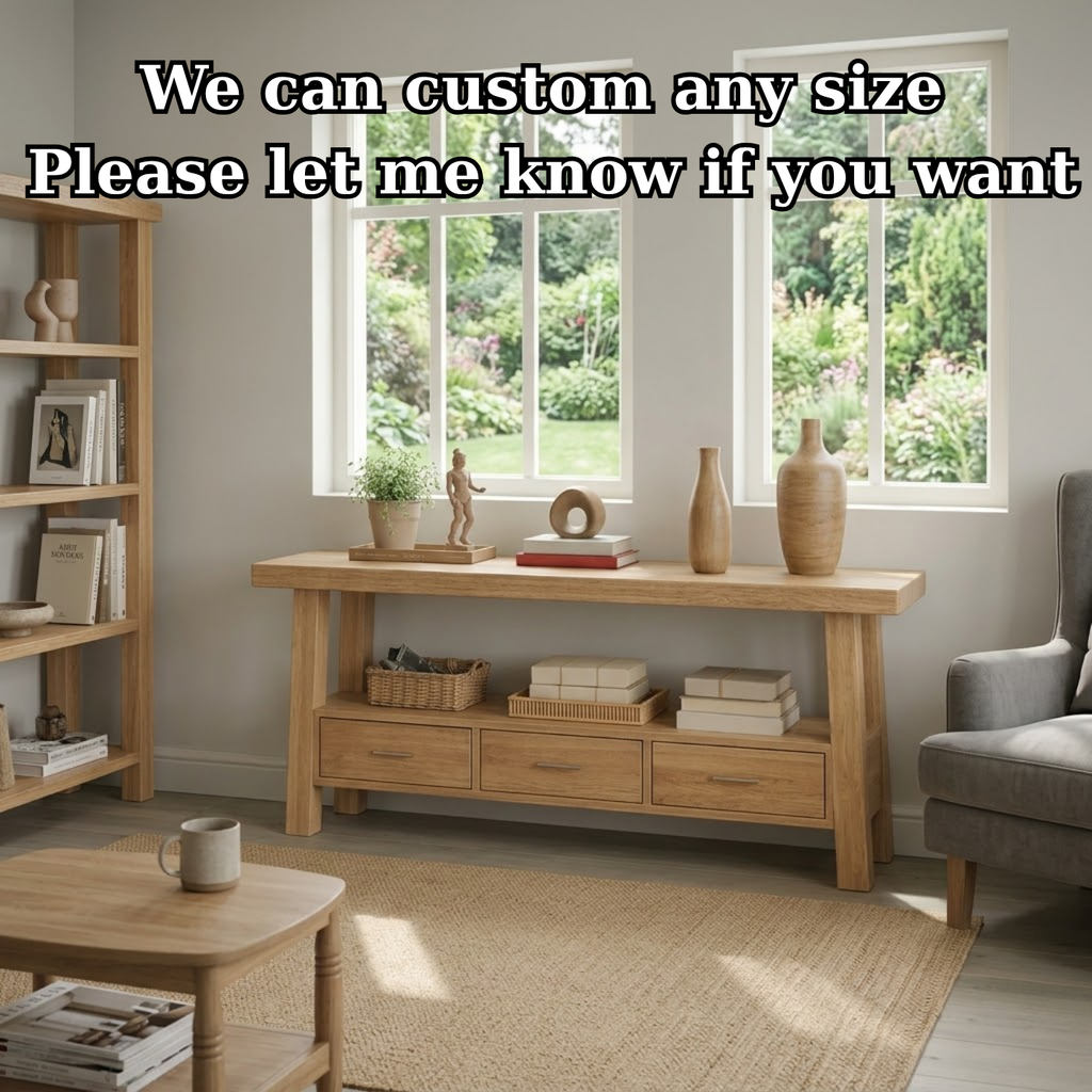 Solid Wood Console Table for Living Room with 3 Drawers and Open Shelf - view 7 of 9