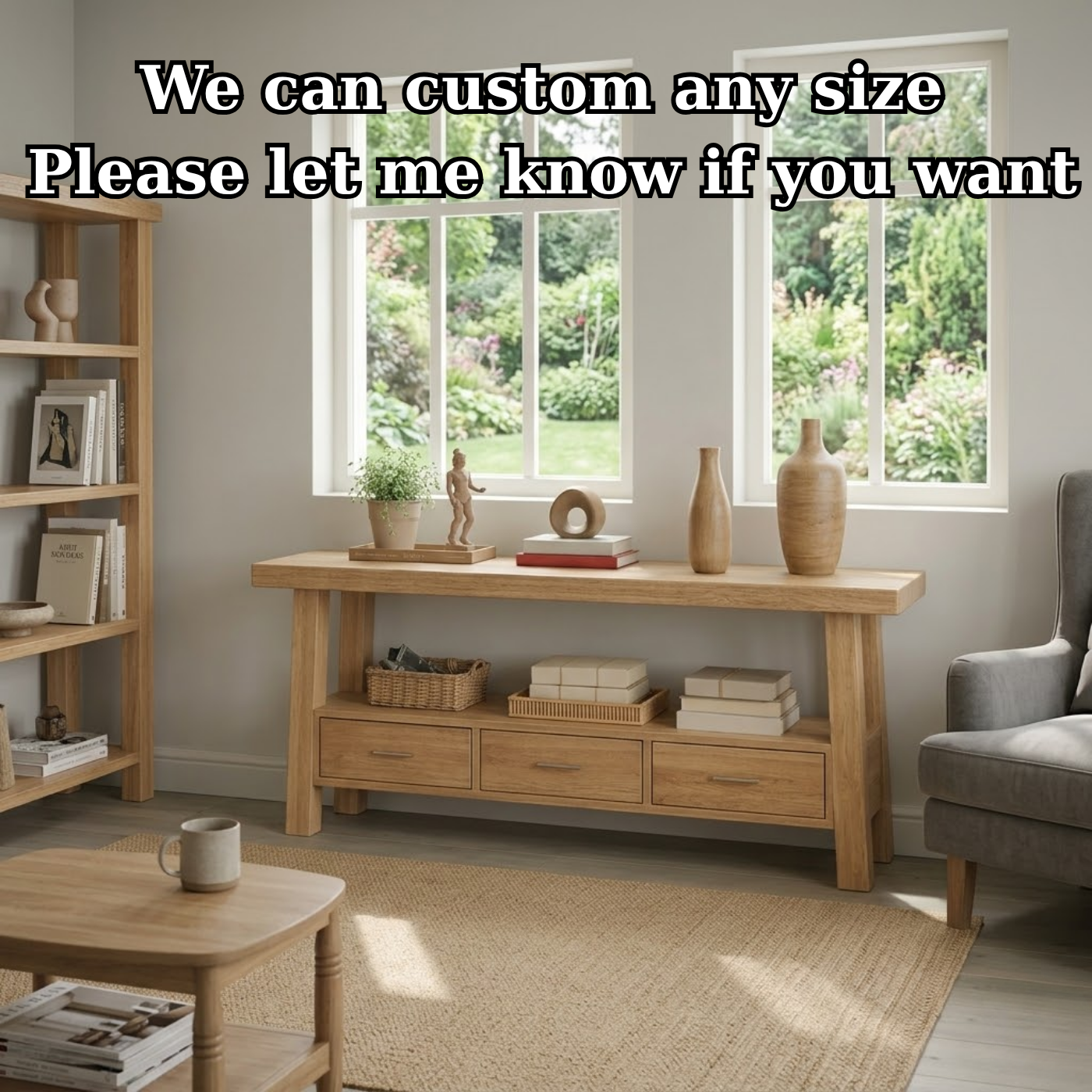 Solid Wood Console Table for Living Room with 3 Drawers and Open Shelf - view 7 of 9