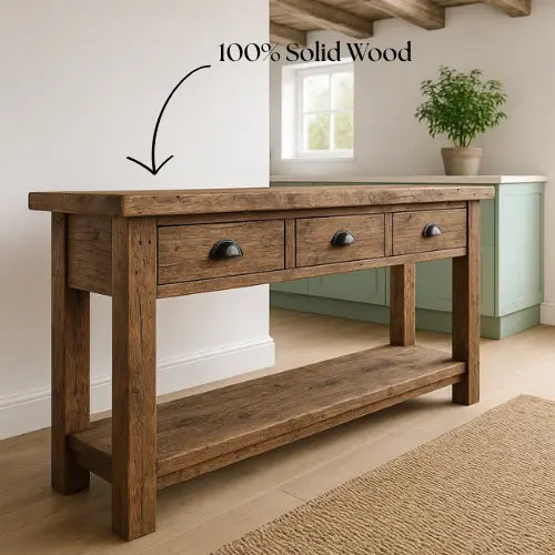 Rustic Solid Wood Console Table with Black Iron Handles, Handcrafted - view 3 of 5
