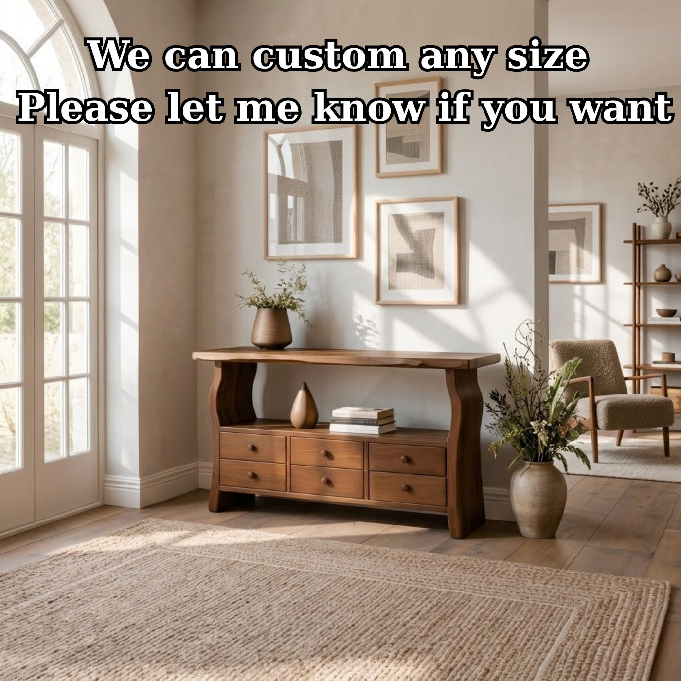 Solid Wood Console Table with 6 Drawers & Display Shelf – Live Edge Entryway Storage Console - view 7 of 9