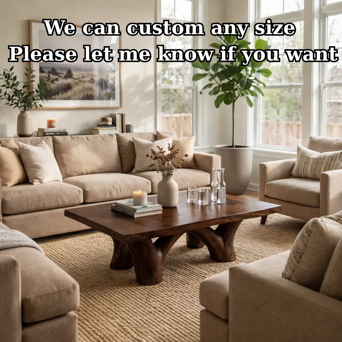 Solid Wood Rustic Coffee Table with Sculpted Base – Live Edge Living Room Coffee Table - view 7 of 9