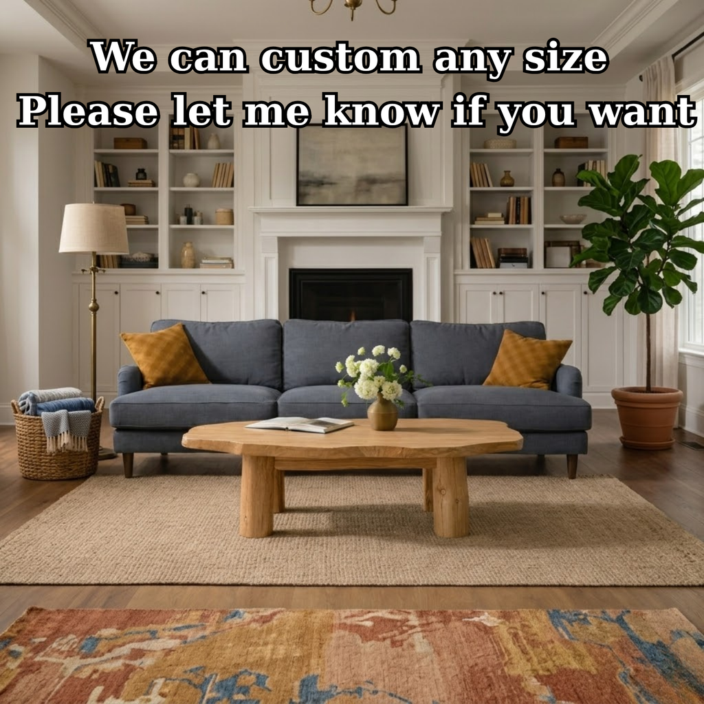 Solid Wood Round Coffee Table with Chunky Legs – Rustic Natural Wood Living Room Table - view 7 of 9