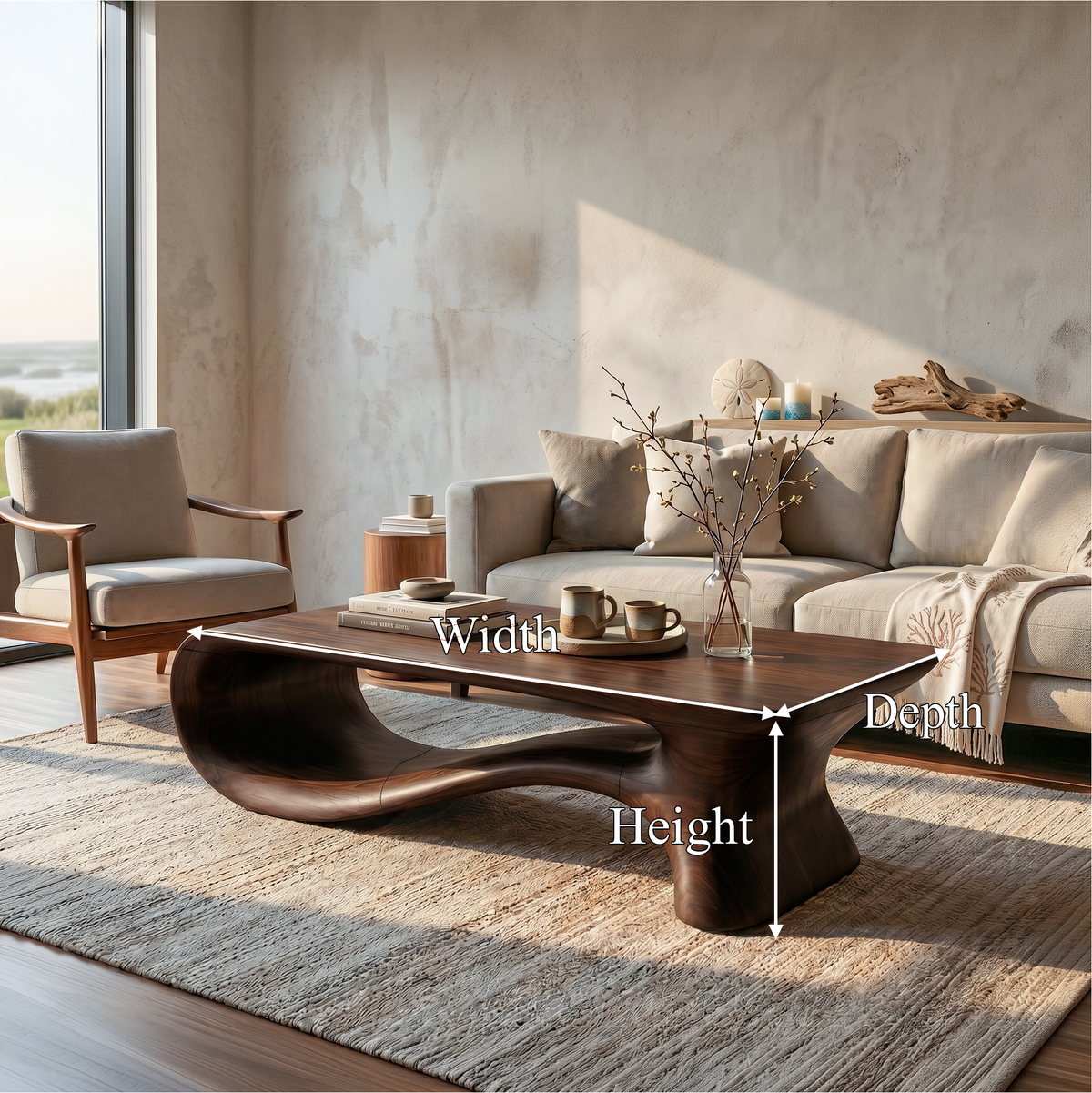 Modern Coffee Table With Flowing Organic Silhouette For Living Room - view 8 of 8