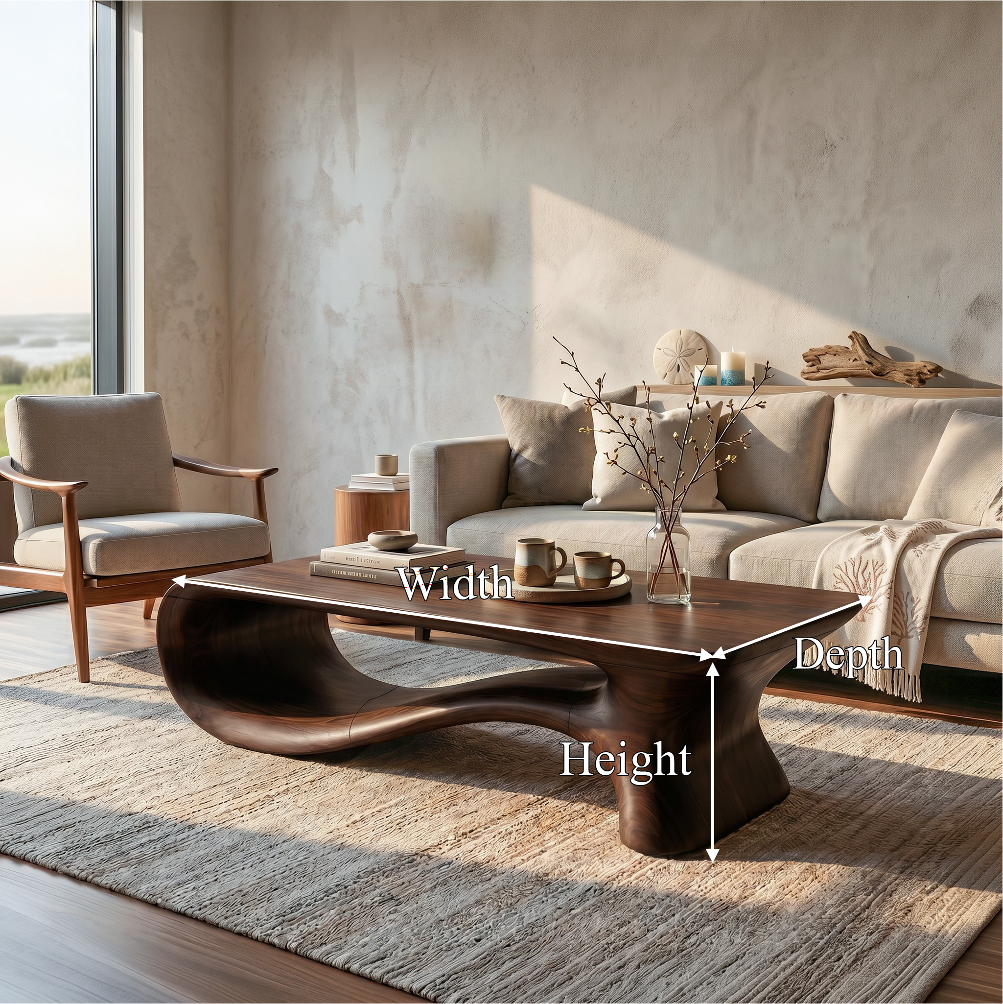 Modern Coffee Table With Flowing Organic Silhouette For Living Room - view 8 of 8