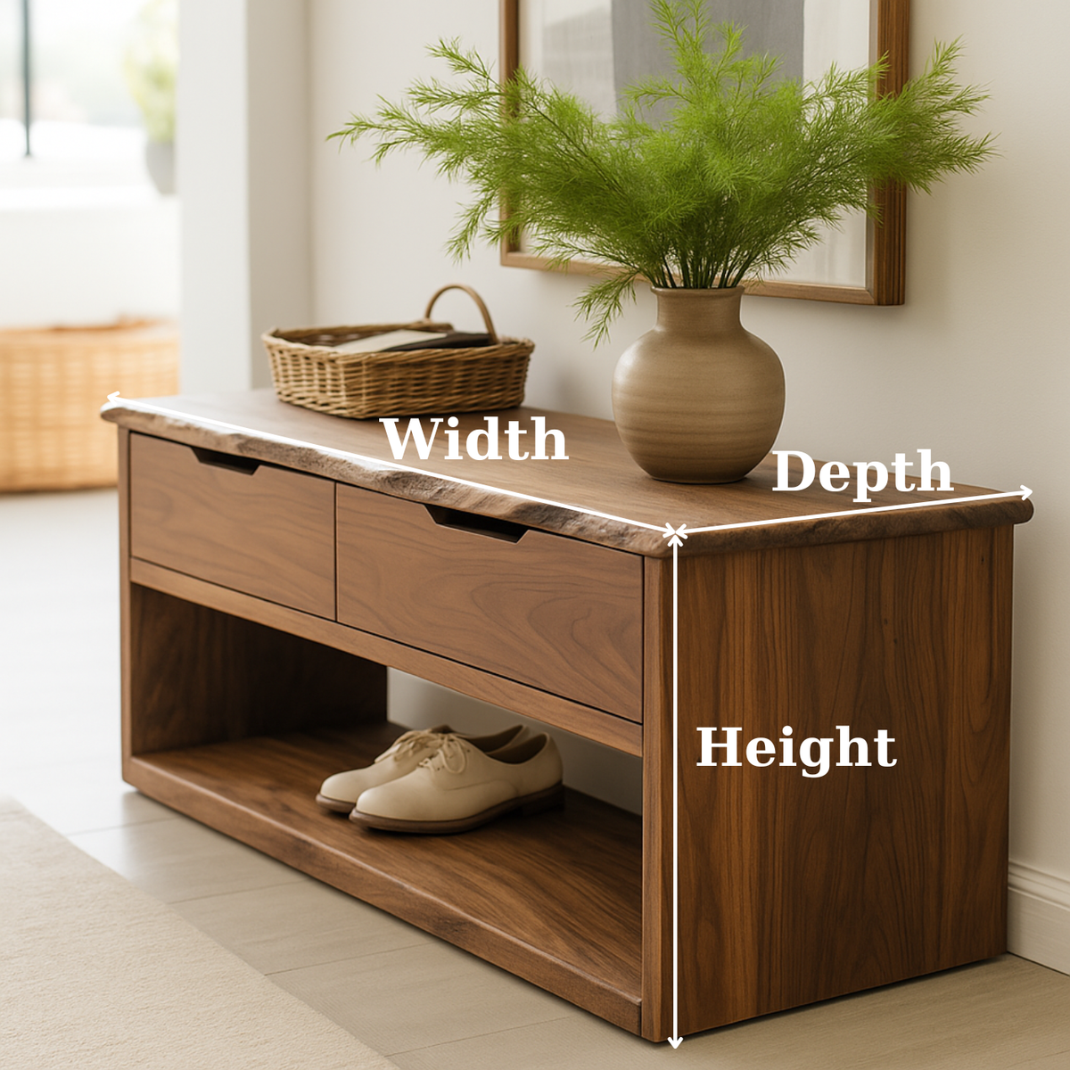 Handcrafted Solid Wood Bench – Live-Edge Entryway Bench with Drawers - view 2 of 5