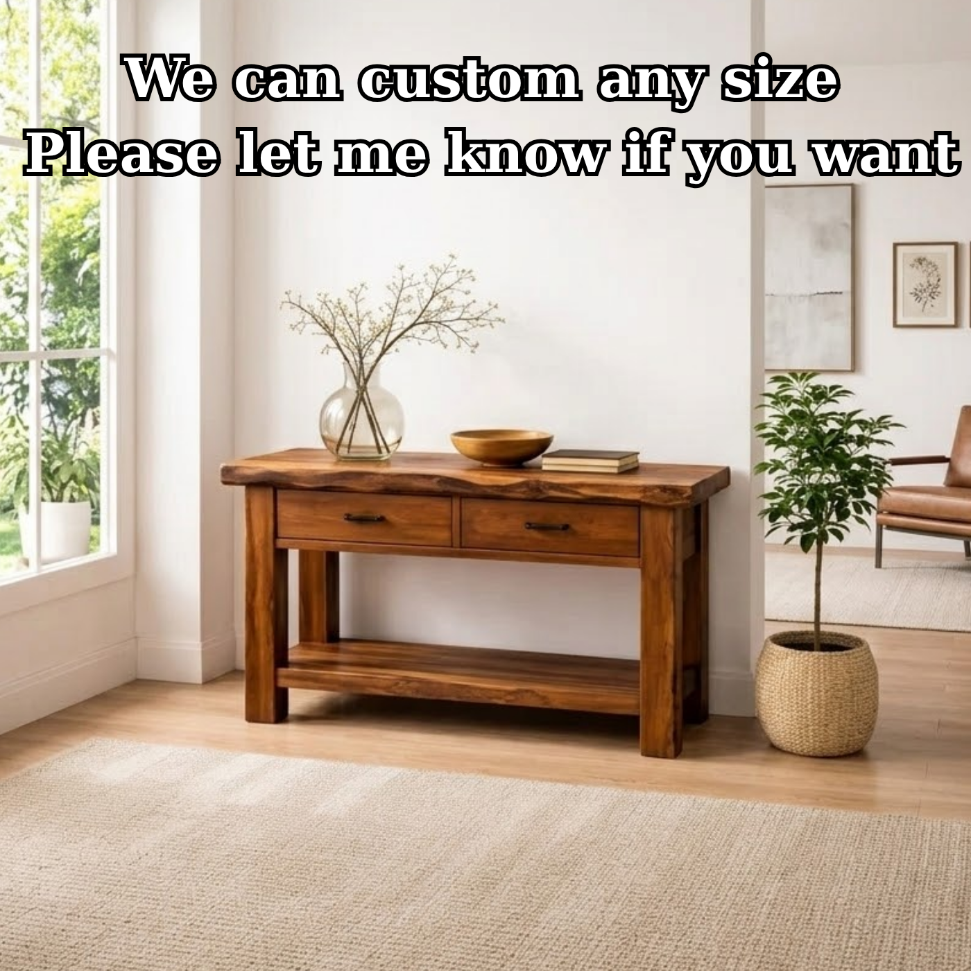Solid Wood Console Table with Drawers and Shelf - view 7 of 9