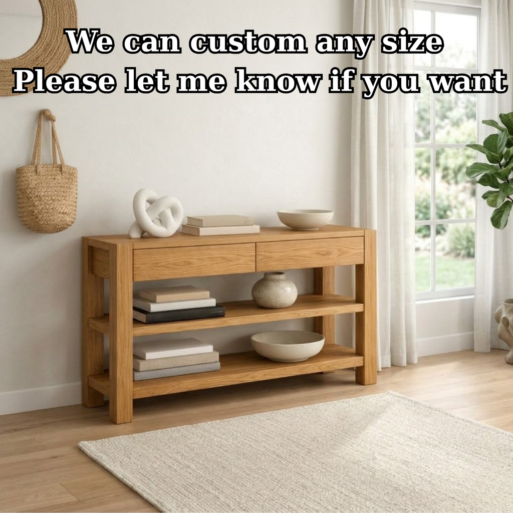 Solid Wood Console Table with Drawers and Shelves – Modern Oak Entryway Storage Table - view 7 of 9