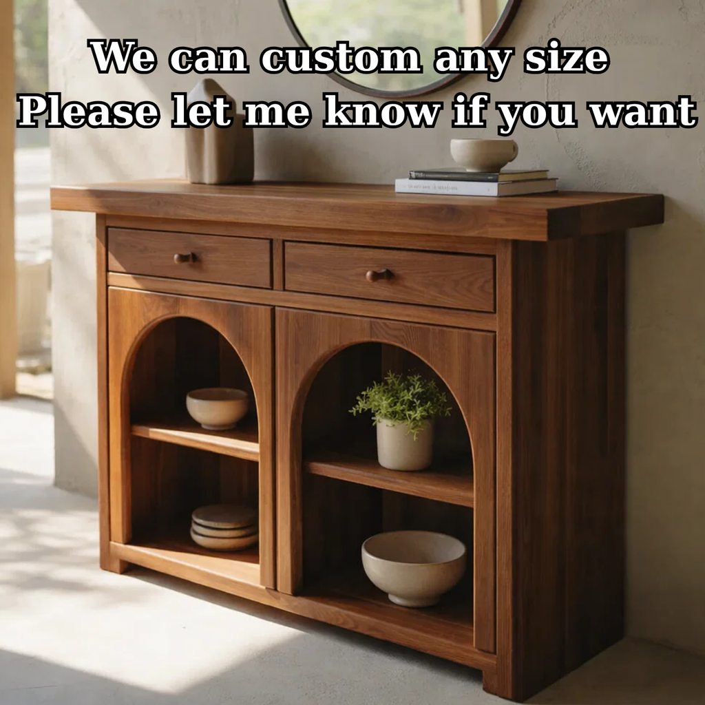 Solid Wood Console Cabinet with Arched Shelves – Modern Entryway Storage Console - view 6 of 8