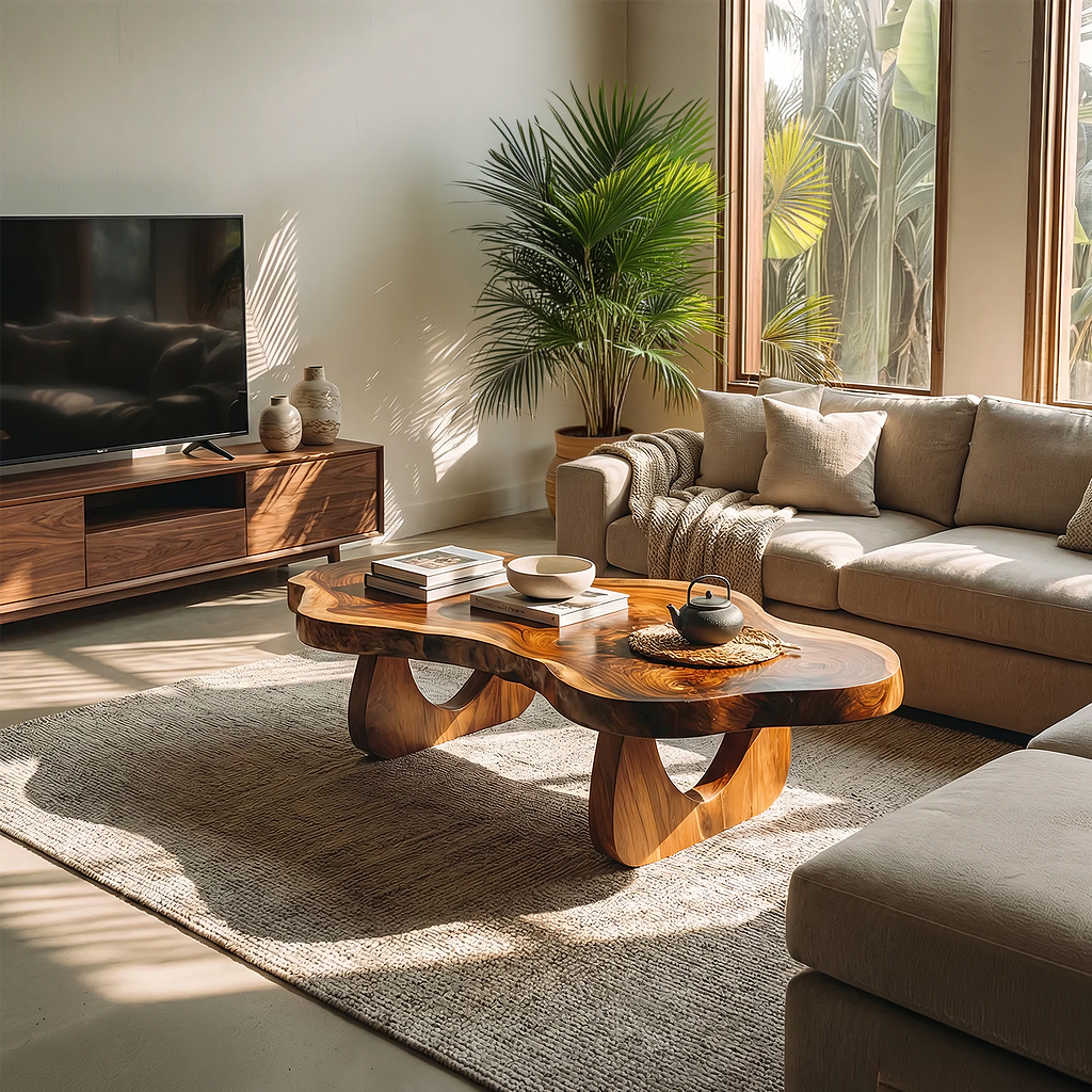Organic Live Edge Coffee Table with Sculptural Loop Base - view 3 of 7