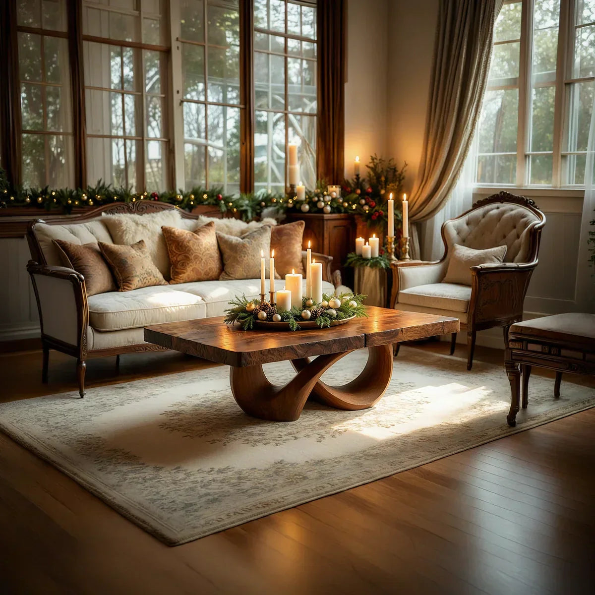 Natural Wood Coffee Table with Interlocking Sculptural Base - view 2 of 7
