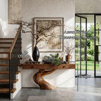 Rustic Console Table With Integrated Drawers And Artistic Tree Root Pedestal For Living Room - view 8 of 8