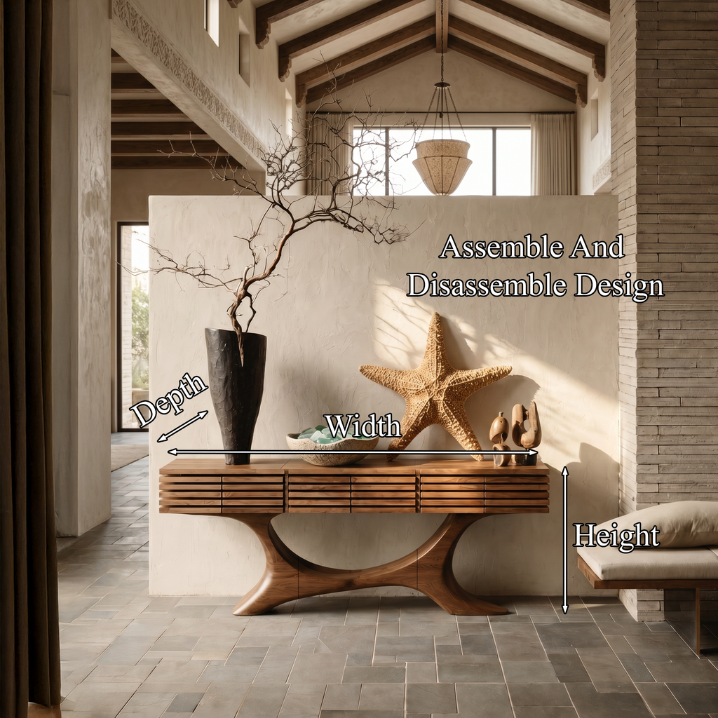 Contemporary Console Table With Curved Tree Trunk Base And Built In Storage Drawers For Living Room - view 8 of 8