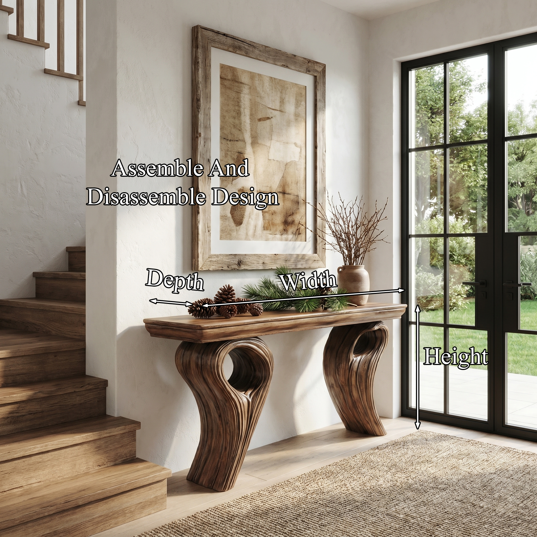 Rustic Organic Storage Console Table With Tree Inspired Base For Hallway And Living Room - view 8 of 8