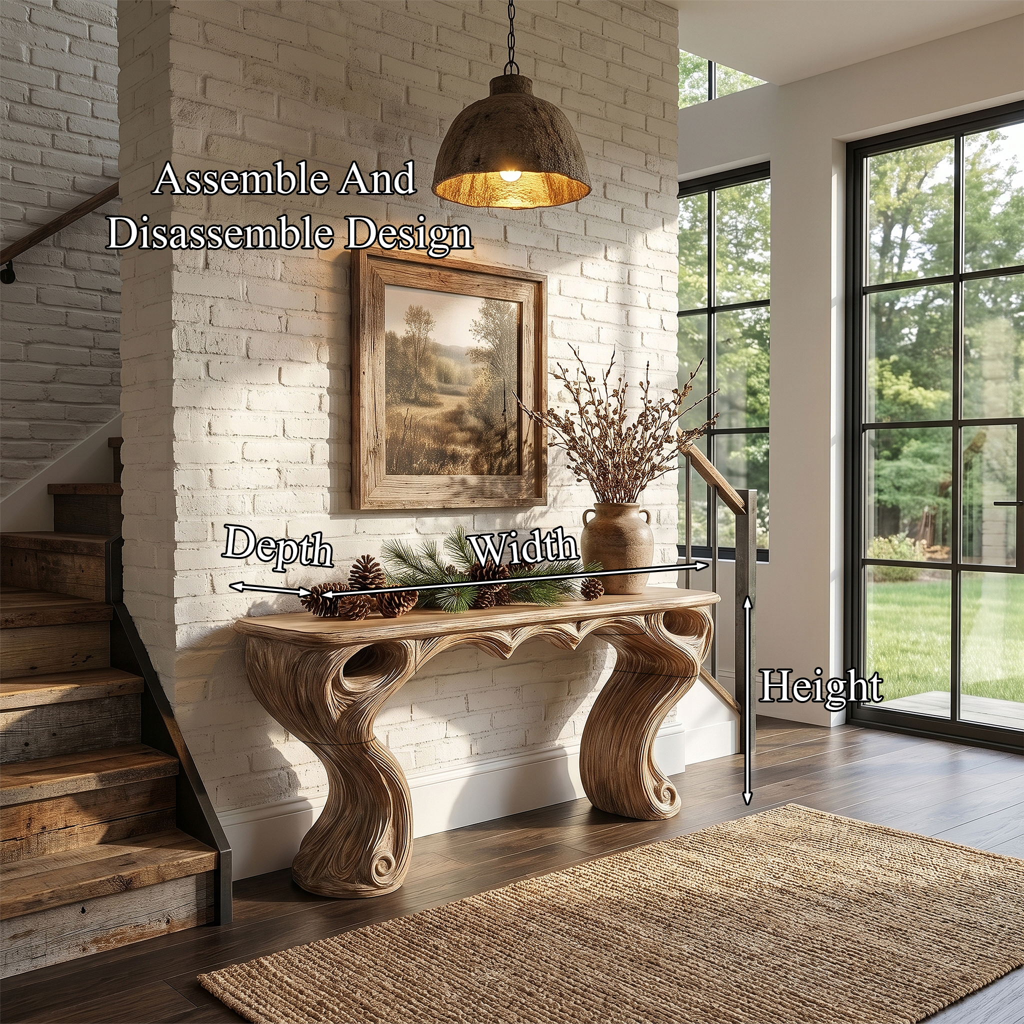 Organic Console Table With Hidden Drawers For Entryway Living Room And Hallway - view 8 of 8