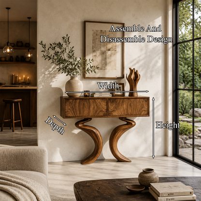 Organic Console Table With Hidden Storage Cabinet For Living Room And Entryway - view 8 of 8