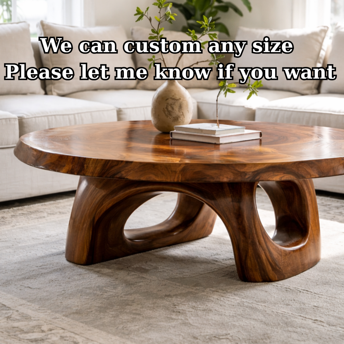 Solid Wood Sculptural Coffee Table – Round Organic Wooden Coffee Table - view 7 of 9