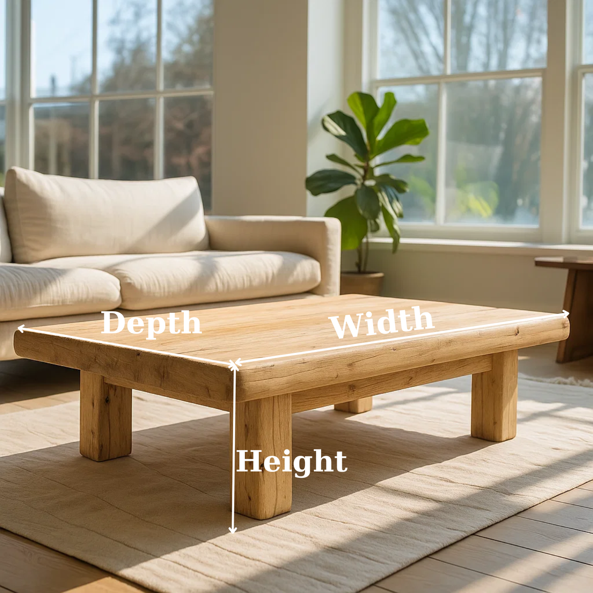 Handcrafted Solid Wood Coffee Table – Rustic Thick Slab Design for Living Room - view 3 of 6