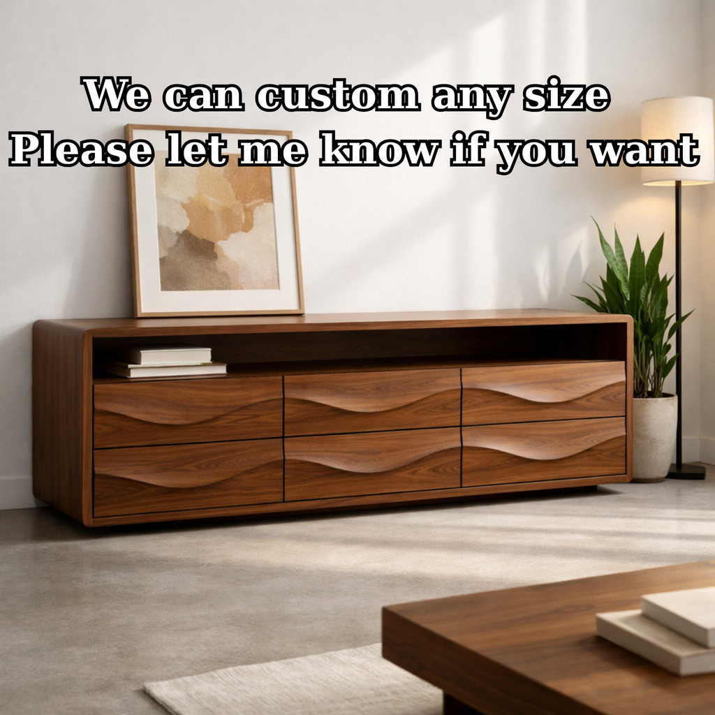 Solid Wood Console Table with Low Profile and Sculptural Wave Drawers - view 7 of 9