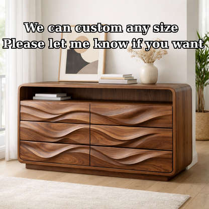Solid Wood Console Table with Drawer Storage and Sculptural Wave Front Design - view 7 of 9