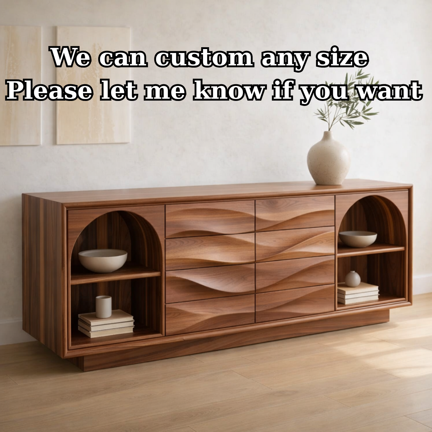Solid Wood Console Table with Wave Drawer Front and Arched Shelf Storage for Modern Home - view 7 of 9